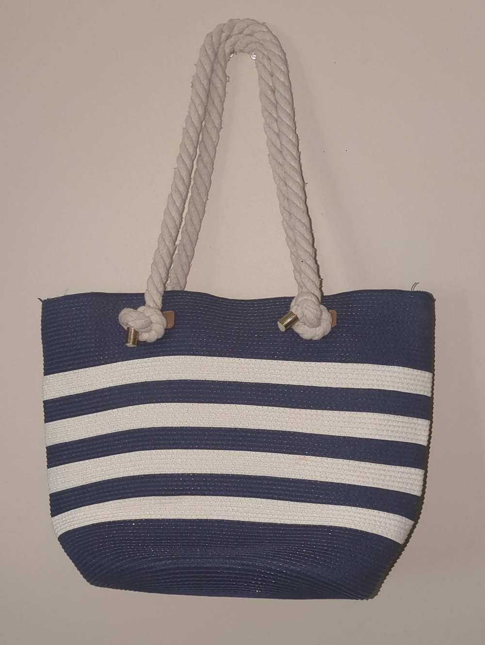 Navy & White Striped Rope Handle Tote Bag